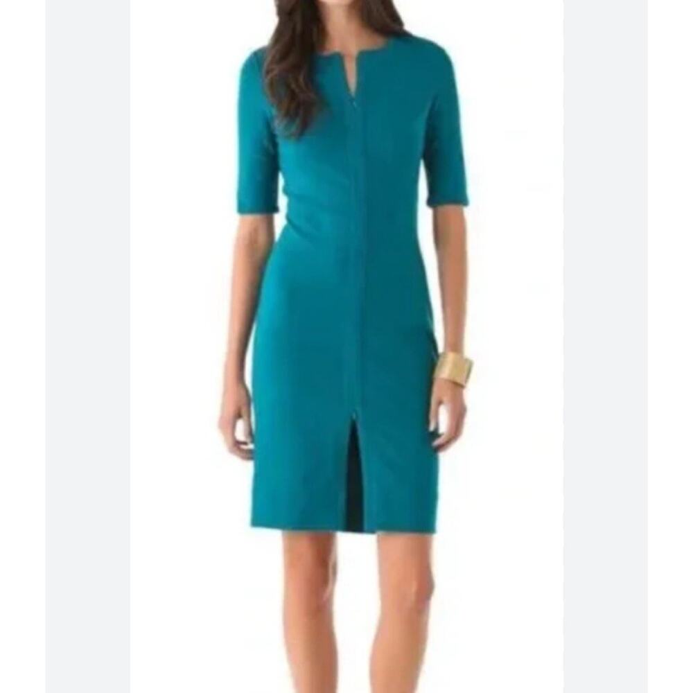 DVF DIane Von Furstenberg Womens SZ 6 Teal Blue Saturn Stretch Jersey Dress NWT - Picture 2 of 10